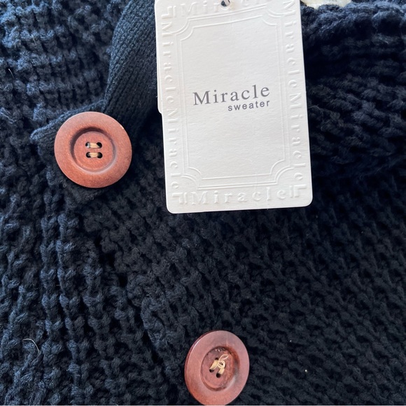 MIRACLE Black Cowl Neck Waffle Knit Long Sleeve Sweater M/L - Picture 7 of 11